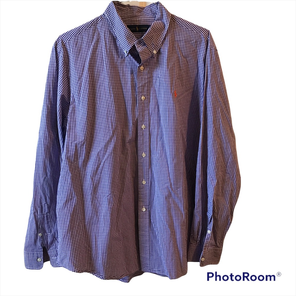 Ralph Lauren Button Down Shirt Mens XXL Purple Gingham Excellent Long Sleeve